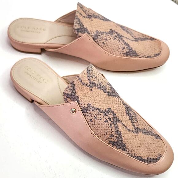 Cole Haan Ryan Mule In Mahogany Rose Leather Python Mules Flats Slide Sandals - Picture 3 of 12